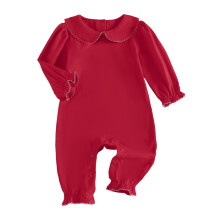 (6-12 Months, Red) Baby-Mädchen-Jumpsuit, langärmelig, mit Puppenkragen und Rüschen, lässiger Herbst-Strampler für den Alltag