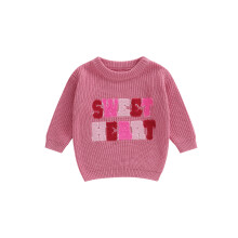 (18-24 Months, Pink) Suéter de primavera para niña con letras bordadas, manga larga, ideal para San Valentín y uso diario.