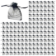 200PCS Black Organza Gift Bags 9X12cm, Mesh Wedding Favour Bags with Drawstring for Jewelry Makeup Candy Baby Shower