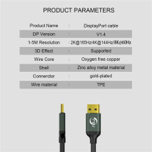 2X FSU Display Port 1.4 8K 4K HDR 144Hz 165Hz Display Port Adapter for Video PC Laptop TV DP 1.4 Display Port 1.4 Cable