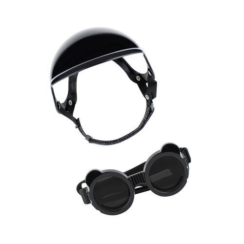 Shock Absorbing Pet Ridings Helmet Goggles Set-Black