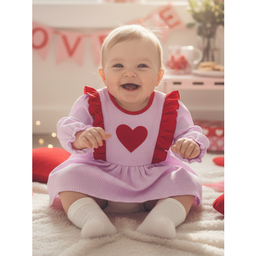 (4-5 Years, Pink) Φόρεμα Αγίου Βαλεντίνου κέντημα καρδιάς 2