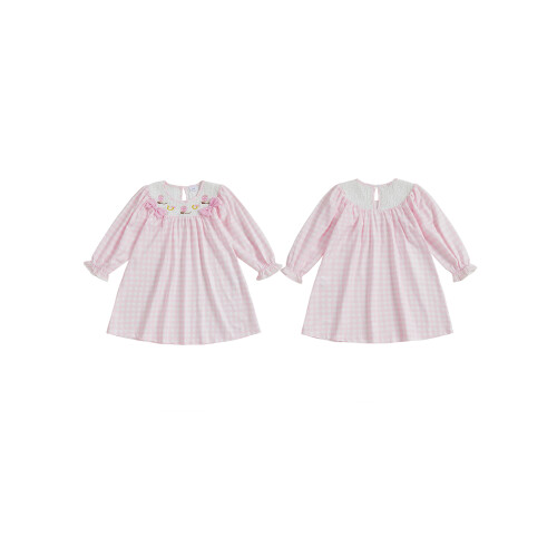 (3-4 Years, Pink) Μικρά Κοριτσάκια Καρό Φόρεμα Με Μπότες Κέντημα Μακρύ Φούσκα Smoked 1