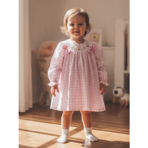 (18-24 Months, Pink) Μικρά Κοριτσάκια Καρό Φόρεμα Με Μπότες Κέντημα Μακρύ Φούσκα Smoked 2
