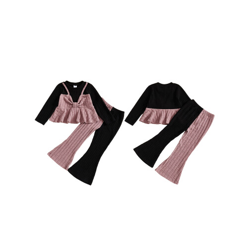 (4-5 Years, Pink) Πλεκτό σετ 2 φαρδύ παντελόνι 1