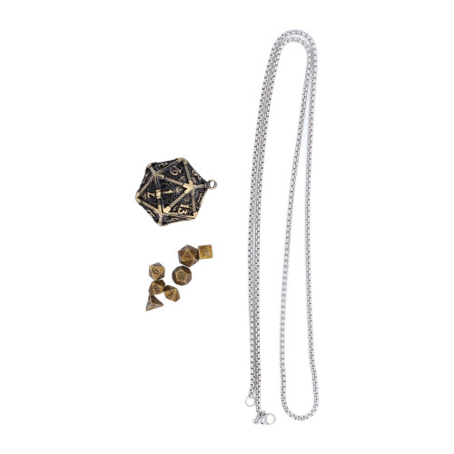 Mini Metal Dice Set Necklace Style 2 with Storage Box, Tiny Polyhedral Toy 1