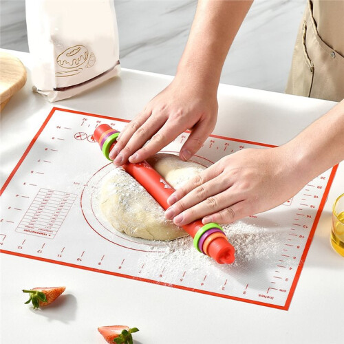 Silicone Baking Mat, Non-Slip Pastry Mat with Rolling Out Dough, Making Pie Fondant, with Measuring Function Red 2