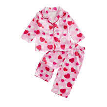 (2-3 Years, Pink) Conjunto de pijama de 2 piezas para niña: top de manga larga con corazones y pantalón elástico.