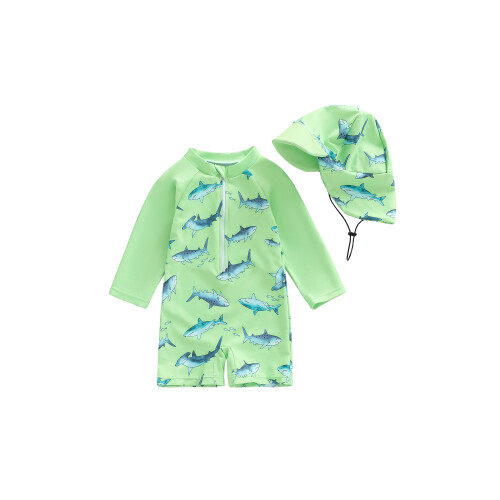 (18-24 Months, Green) Μαγιό Rash Guard σχέδιο καρχαρία
