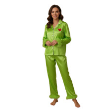 (M, Fluorescent Green) Familien-Pyjama-Sets: Langarm-Oberteil mit V-Ausschnitt und passende Loungewear-Hosen mit elastischem Bund