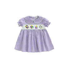 (6-12 Months, Purple) Φόρεμα MardiGras για νήπια, κοριτσάκι, καρό, κοντό μανίκι, Α γραμμή.