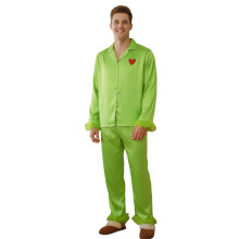 (XXXXL, Green Dad) Familien-Pyjama-Sets: Langarm-Oberteil mit V-Ausschnitt und passende Loungewear-Hosen mit elastischem Bund