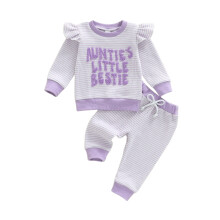 (6-12 Months, Purple) Conjunto de sudadera de manga larga con letras y pantalones con cintura elástica para niña pequeña