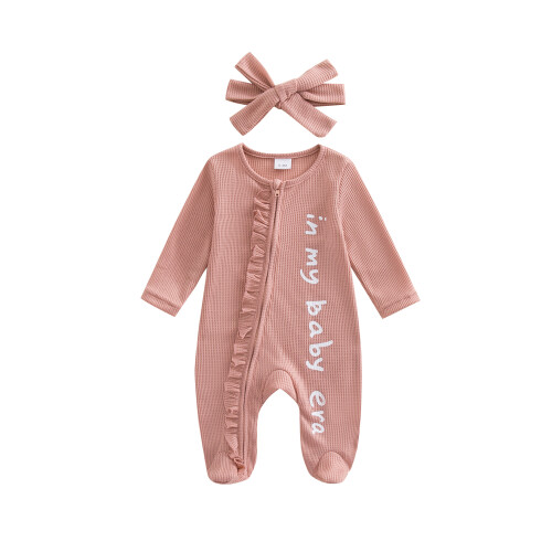 (6-12 Months, Pink) Ολόσωμη φόρμα μωρών κορδέλα μαλλιών