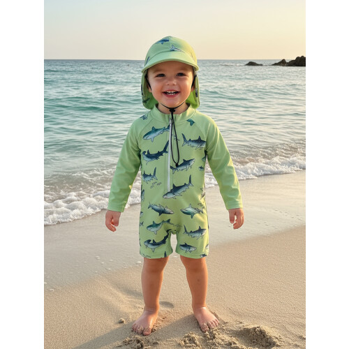 (12-18 Months, Green) Μαγιό Rash Guard σχέδιο καρχαρία 2