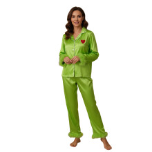 (XXXL, Fluorescent Green) Familien-Pyjama-Sets: Langarm-Oberteil mit V-Ausschnitt und passende Loungewear-Hosen mit elastischem Bund