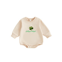 (12-18 Months, Khaki) Salopă de primăvară pentru bebeluși, croială lejeră, cu trifoi, brodată cu litere, guler rotund, mânecă lungă