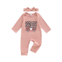 (12-18 Months, Pink) Herbst-Outfit für Babys: Golf-bestickter, gerippter Strampler mit Rundhalsausschnitt und Haarband (2-teiliges Set)