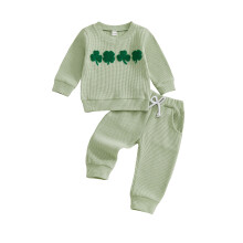 (6-12 Months, Green) Conjunto irlandés para bebé: jersey largo con trébol y pantalón (2 piezas).