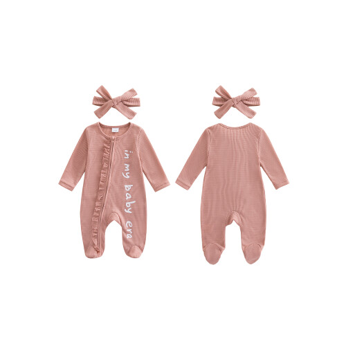 (0-3 Months, Pink) Ολόσωμη φόρμα μωρών κορδέλα μαλλιών 1