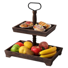 Dessert Stand Double Layer Cake Tray Dessert Decoration Tray Display Stand,Heavy Roasted Color
