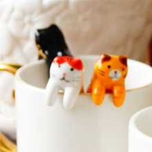 Cute Animal Spoon Hanging Coffee Dessert Spoon Ceramic Cartoon Cat Spoon Unique Cat Hanging Spoon Kitchen Tools E