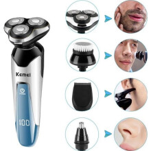 3D 4 in 1 Electric Shaver for Men, Rechargeable, Washable, Cordless, with 4 Rotating Heads for Trimming Beard, Eyelashes and Nose Hair.