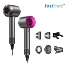 FastTrack XF01 Ionic Hair Dryer, Fast Drying 1600W, 3 Speeds, 4 Temperatures, Quiet, with 1 Diffuser and 4 Nozzles