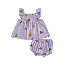(18-24 Months, Lavender) Set de îmbrăcăminte pentru fete, la modă, Mardi Gras, topuri și pantaloni scurți volanți, 2 buc.