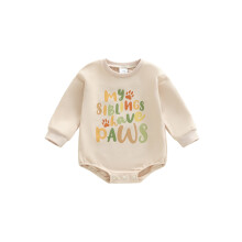 (12-18 Months, Beige) Bebeluși băieți și fete, bluză cu imprimeu, mânecă lungă, guler rotund, salopetă, haine casual toamnă-iarnă