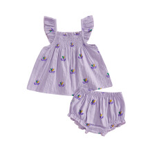(3-6 Months, Purple) Set de îmbrăcăminte pentru fete, la modă, Mardi Gras, topuri și pantaloni scurți volanți, 2 buc.