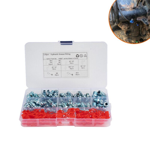120Pcs/Set Leaf Spring Nut Grease Fittings Grease Couplers Grease Fitting Hydraulic Zerk Grease 1