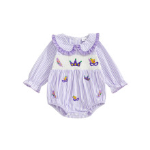(3-6 Months, Purple) Baby Mädchen MardiGras Gestreifter Strampler Niedlicher Gesichtsschutz Stickerei Puppenkragen Langarm Bubble Jumpsuit