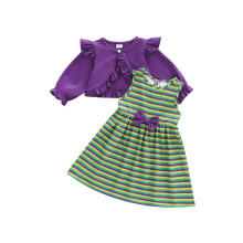 (3-4 Years, Purple) Set de 2 piese pentru bebeluși și fetițe, cu cardigan și mâneci lungi, cu dungi, fără mâneci, în linie A.