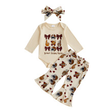 (6-9 Months, Beige) Conjunto de fútbol para bebé niña: pelele de manga larga, pantalones acampanados y diadema (3 piezas).