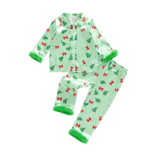 (3-4 Years, Green) Pijama navideño de 2 piezas para niñas: camiseta de manga larga + pantalón. Ropa de estar por casa.