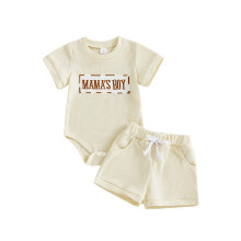 (0-3 Months, Khaki) Conjunto de 2 piezas para bebé niño/niña: ropa de verano, mono de manga corta con bordado de letras y shorts.