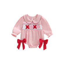 (3-6 Months, Pink) Valentinstag Baby-Mädchen Strampler mit Puffärmeln, Puppenkragen und Buchstabenstickerei, Bubble Jumpsuit