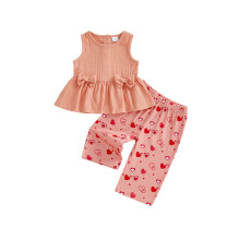 (6-9 Months, Pink) Conjunto de verano para niña: top sin mangas con estampado de corazones y pantalones.