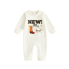 (12-18 Months, Beige) Salopă de toamnă pentru bebeluși băieți, croială lejeră, imprimeu western, guler rotund, mânecă lungă