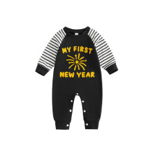 (3-6 Months, Black) Salopă pentru bebeluși băieți și fete, cu mânecă lungă, guler rotund, litere, artificii, broderie, salopetă