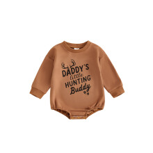 (6-9 Months, Khaki) Salopetă pentru bebeluși cu mânecă lungă, guler rotund și imprimeu cerb, ideală pentru toamnă