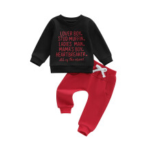 (2-3 Years, Black) Conjunto de primavera niño: jersey de manga larga con estampado + pantalón liso con cintura elástica (2 piezas).