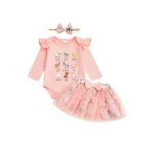 (6-9 Months, Pink) Conjunto de otoño para bebé niña, mono de manga larga y falda acampanada de tul, incluye diadema.