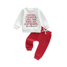 (12-18 Months, White) Conjunto de primavera niño: jersey de manga larga con estampado + pantalón liso con cintura elástica (2 piezas).