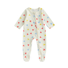 (6-9 Months, Khaki) Baby-Strampler mit langen Ärmeln, Rundhalsausschnitt, Dreiecksmuster und Reißverschluss – Herbstkleidung für Kinder