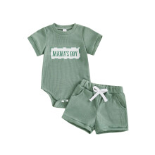 (3-6 Months, Green) Conjunto de 2 piezas para bebé niño/niña: ropa de verano, mono de manga corta con bordado de letras y shorts.