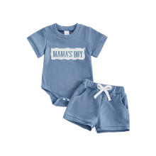 (0-3 Months, Blue) Conjunto de 2 piezas para bebé niño/niña: ropa de verano, mono de manga corta con bordado de letras y shorts.
