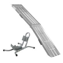 KCT Motorcycle Front Wheel Chock + Foldable Vehicle Loading Ramp Trailer Access Heavy Duty Motorbike Folding Stand Transport Adjustable 200kg Capacity