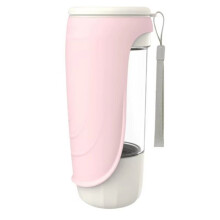 Faltbare Wasserflasche für Hunde, Auslaufsicher, Abnehmbarer Spender mit Futternapf Aus Kunststoff für Outdoor-Aktivitäten, Rosa